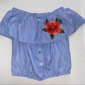 striped blue off the shoulder top